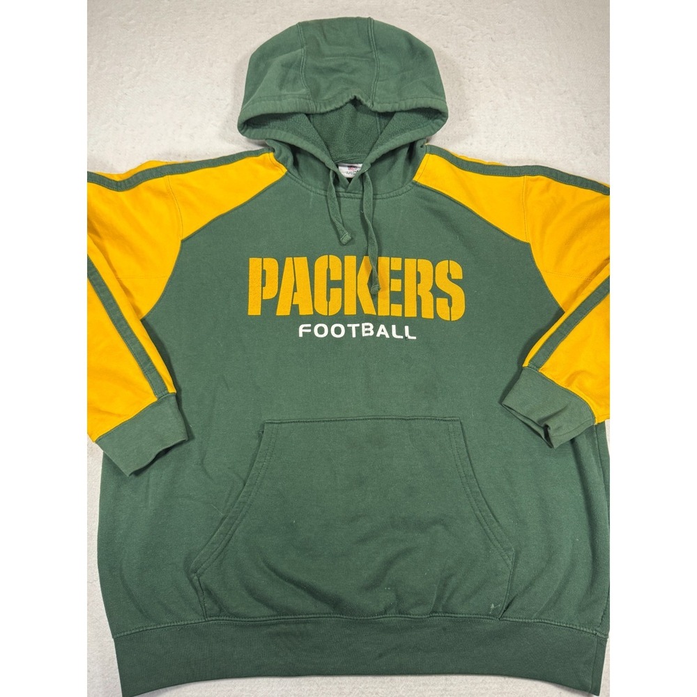 Vintage Green Bay Packers Hoodie Mens Green Yellow Team Apparel Football NFL